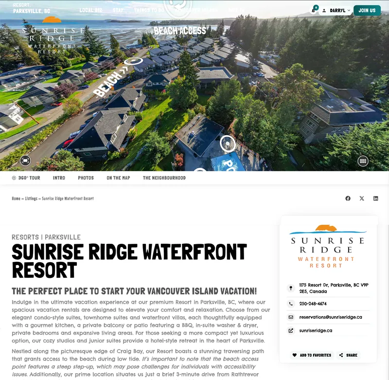 visitvanisland-base-listing-design vancouver island virtual tours for businesses, vacation rentals, accommodations, hotels